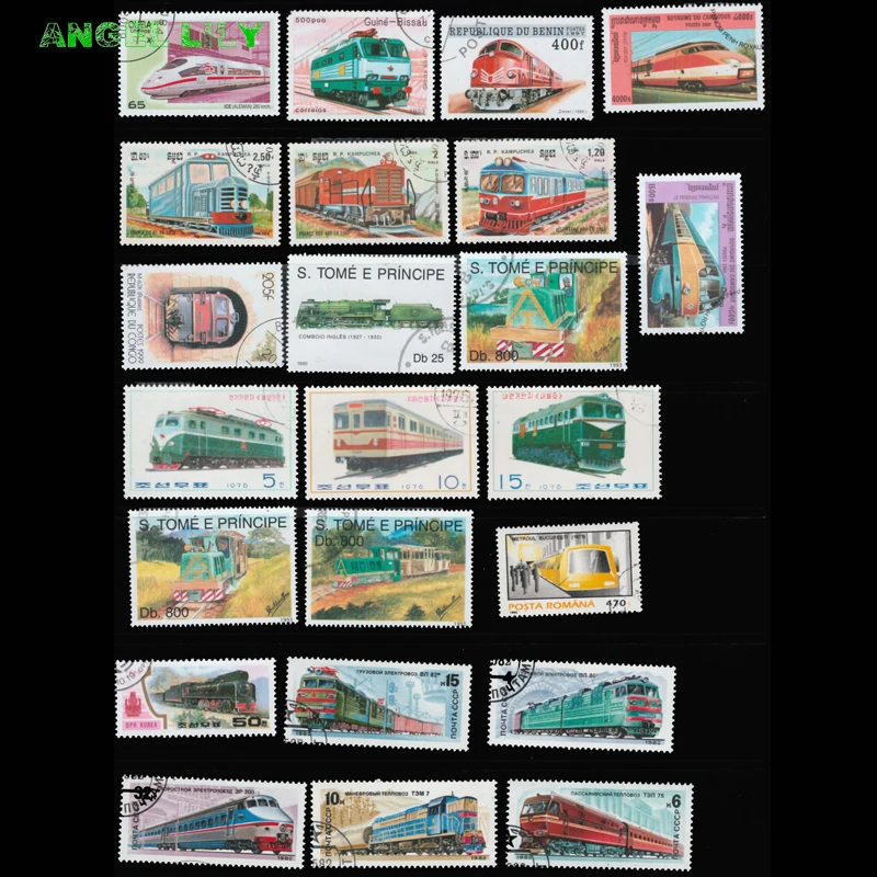 50 PCS/lot All Different Diesel Electric Trains Topic Postage Stamps With Post Mark For Collection