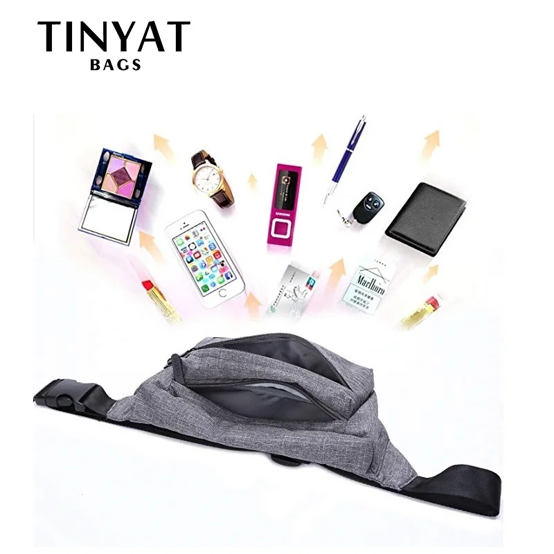 TINYAT-riñonera informal para hombre, bolsa grande para teléfono, dinero, viaje, cadera, gris