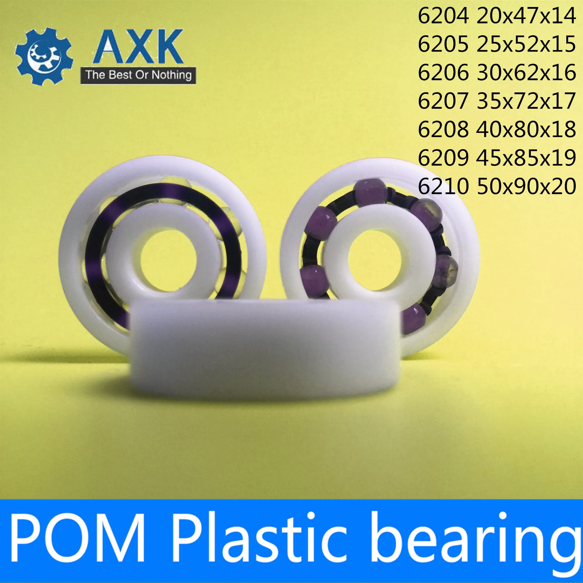 

POM Bearing 6204 6205 6206 6207 6208 6209 6210 ( 2 PCS ) Glass Balls Nylon Cage Plastic Ball Bearings