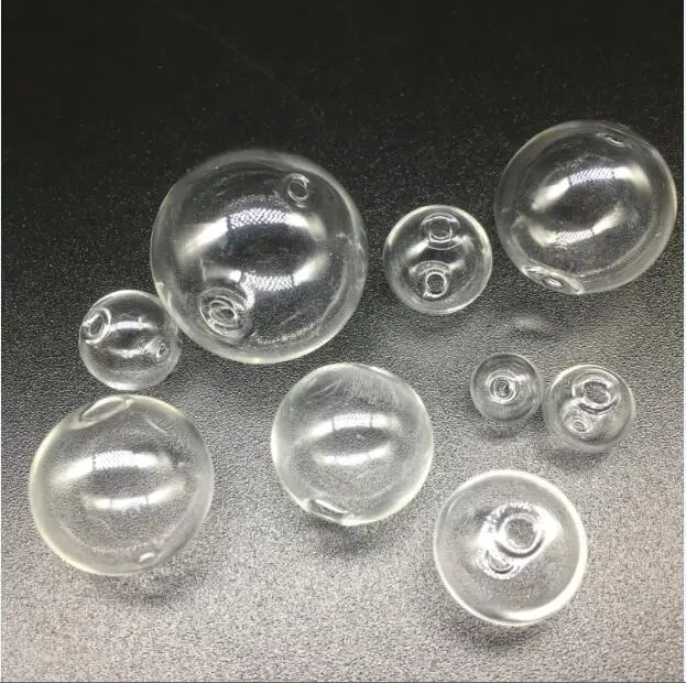 50pcs/lot 10/12/14/16/18/20/22/25/30mm empty clear round glass ball with 2mm double hole jewelry necklace pendant oil beads orbs