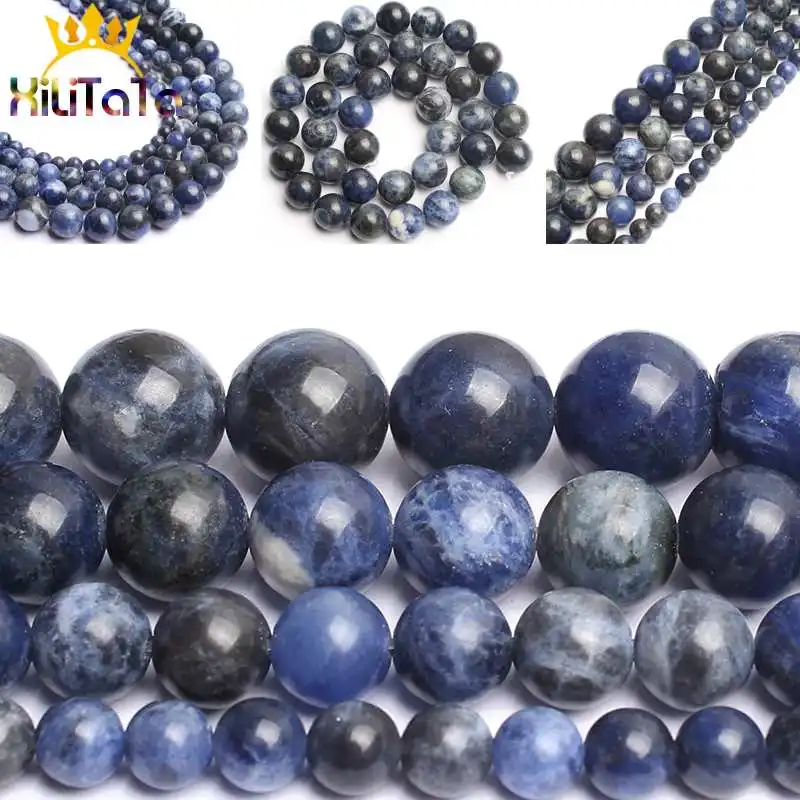 

Natural Old Blue Sodalite Stone Beads Round Loose Spacer Beads 15'' 4/6/8/10/12mm For Jewelry Making DIY Bracelet Necklace Charm