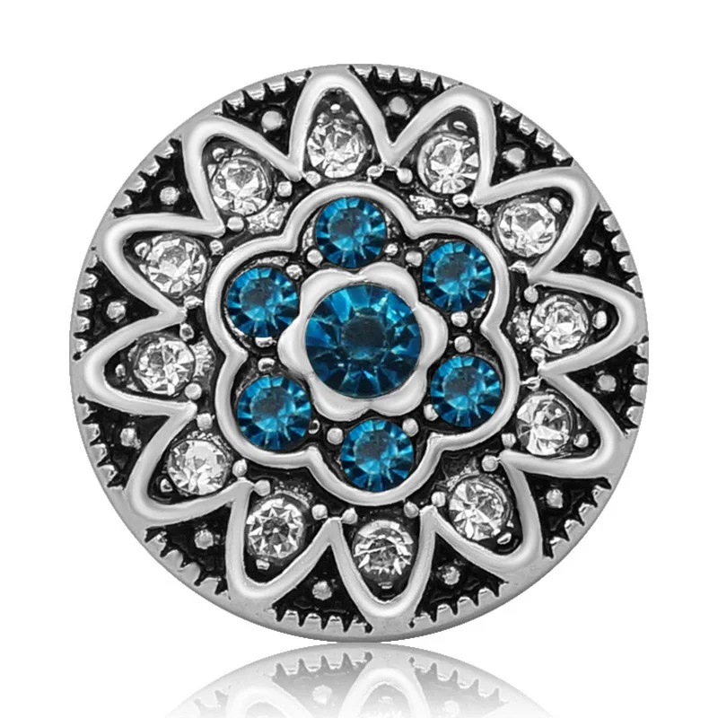 New KZ3144 Beauty colorful rhinestone flowers round 20MM snap buttons fit snap bracelet jewelry wholesale