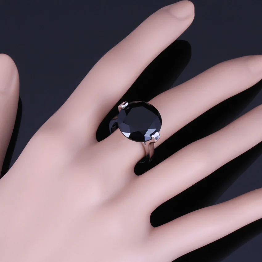 Sublime Round Black Cubic Zirconia Silver Plated Ring V0078
