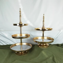 Gold Cake Stand Set, Electroplating, Silver Mirror Face, Wedding, 2-3 Tier