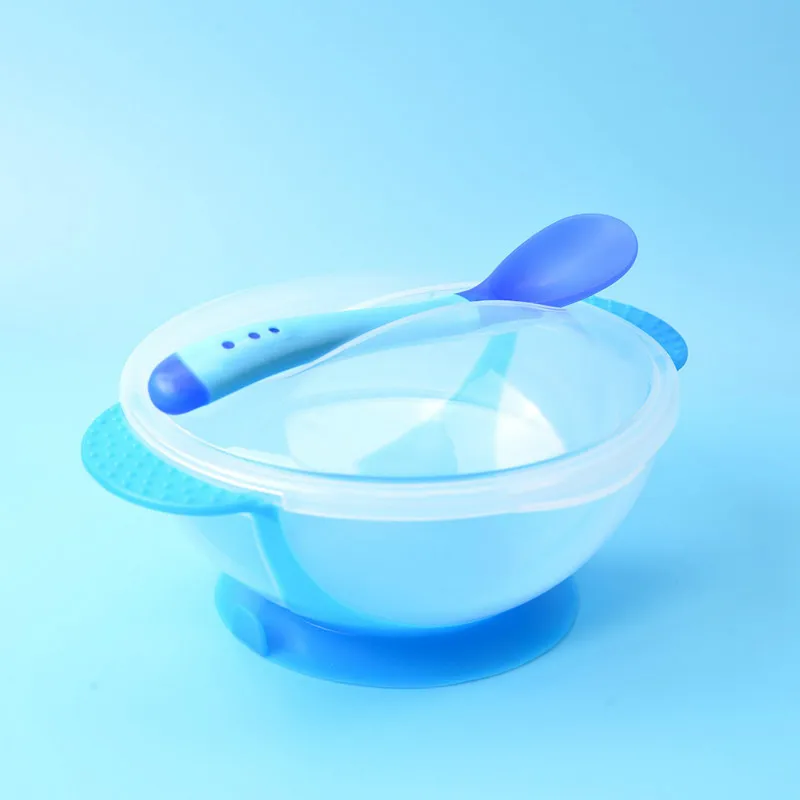 Temperature Sensing Baby Feeding Spoon Child Tableware Food Bowl Learning Dishes Service Suction Cup Children Dinnerware Set