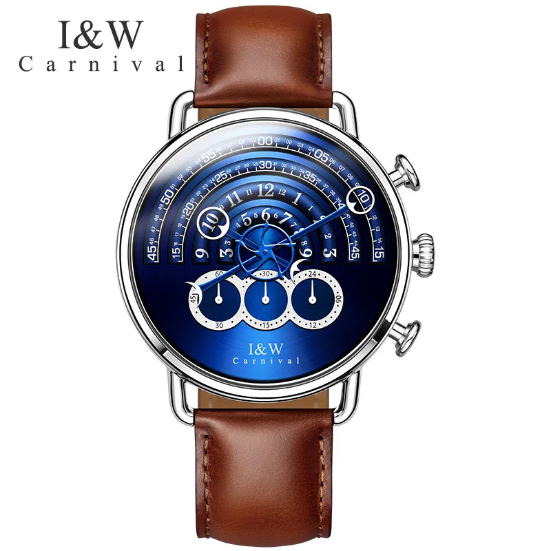 Carnival IW luxury brand runway Unique design watches men chronograph stop watch clock leather strap relogio saat reloj montre