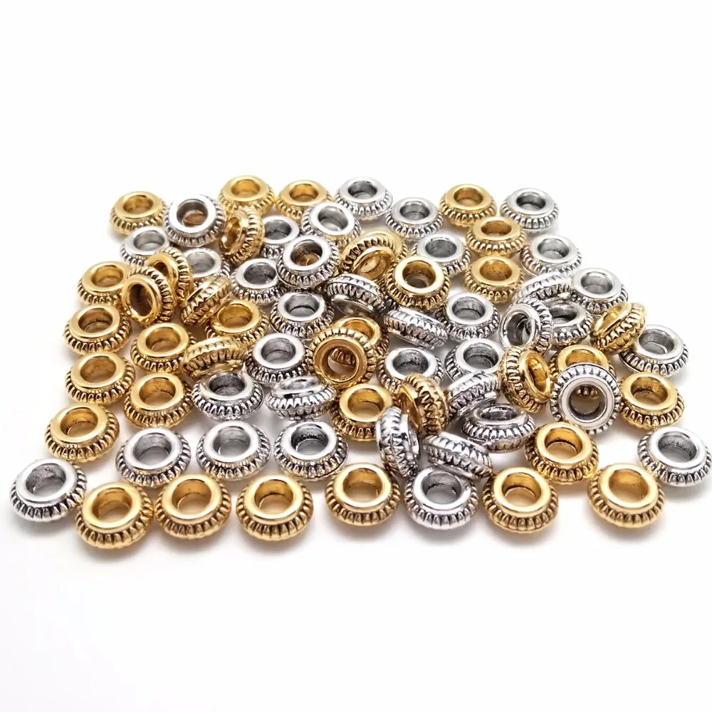 3x7mm Mix Antique Gold Round Circle Hole 3.5mm Alloy Spacer Big Hole Beads for Jewelry Making