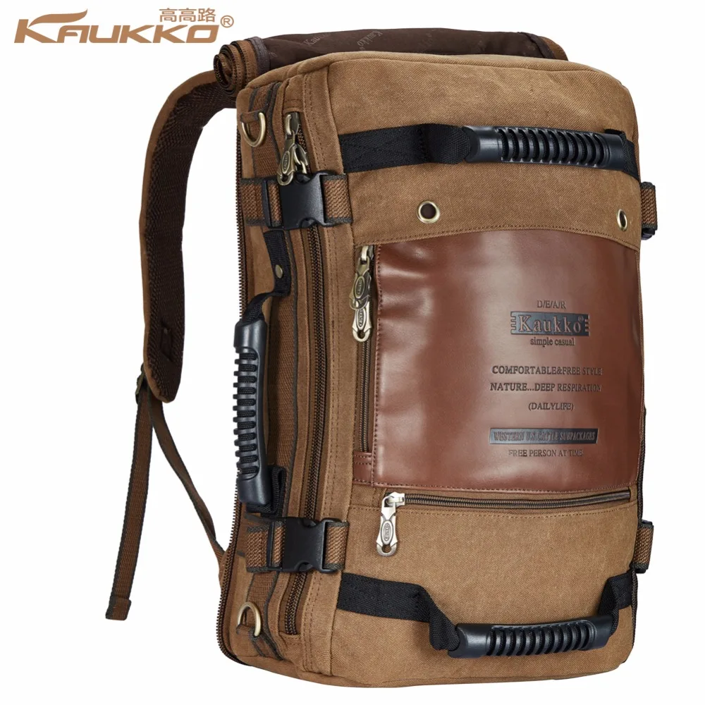 KAUKKO 3 in 1 Canvas Backpack Shoulders Bag Handbag Zipper Anti-scratch Sport Travel Bag Laptop Backpack Large Knapsack Rucksack