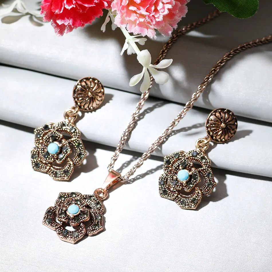 Sunspice Ms Vintage Earring Ketting Sets Voor Vrouwen Boho Bloem Sieraden Antiek Goud Kleur Nigeriaanse Wedding Bijoux