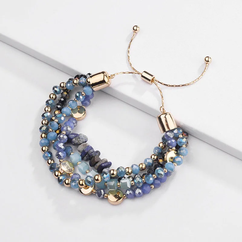 Fashion Jewelry Multi Layered Crystal Natural Stone Beaded Bracelet Braided Stacked Bracelets for Women