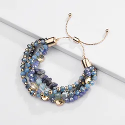 Fashion Jewelry Multi Layered Crystal Natural Stone Beaded Bracelet Braided Stacked Bracelets for Women