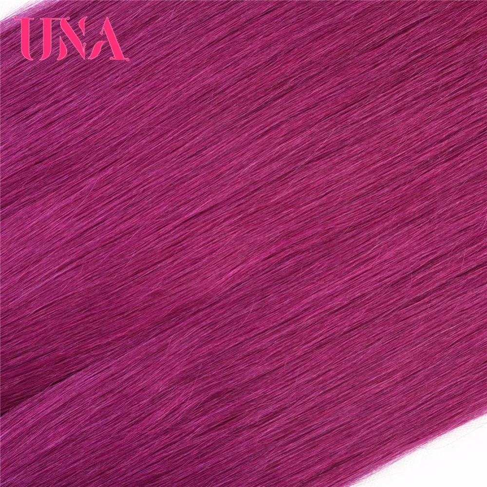 UNA HUMAN HAIR Pre-Colored #Purple Peruvian Straight Hair 3 Bundles Deal 100% Human Hair Bundles Remy Hair Bundles