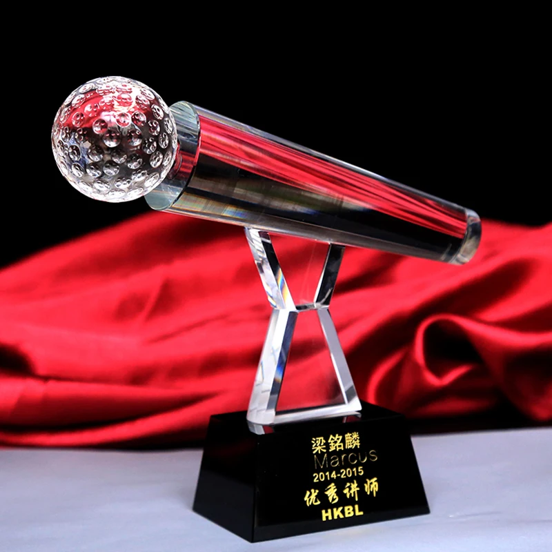 Clear Crystal Singing Contest Sing KTV Microphone Trophy Cup Music Fans Awards