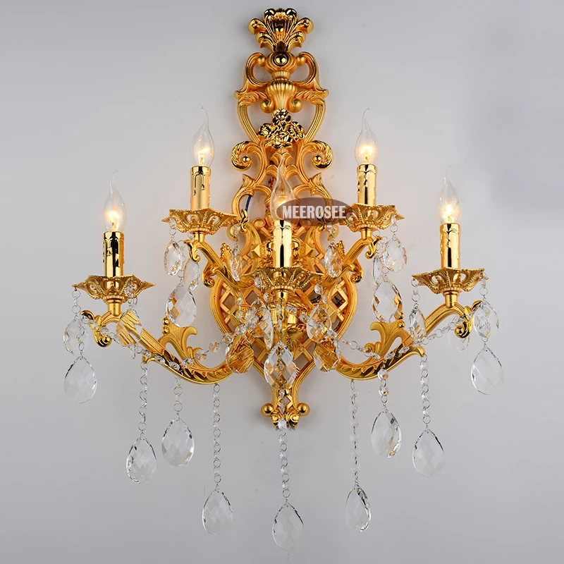 

Gold Color Crystal wall lamp gold wall sconces light Crystal wall bracket bra Lighting 5 lights for bedroom dining room