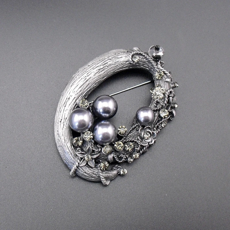 Retro Style Simulated Pearl Brooches Vintage Jewelry Black Gun Plated Metal Pin Brooch For Women Scarf Cilp, Item NO.: BH8100