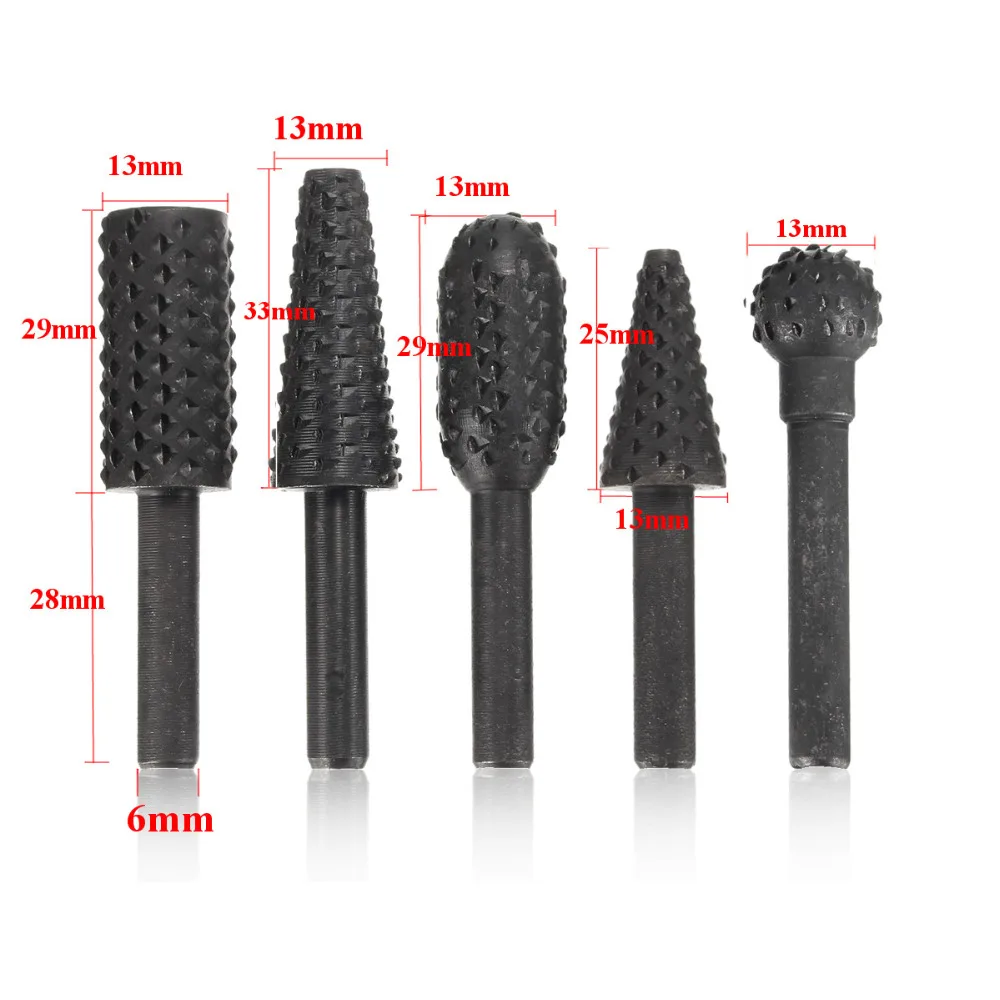 5 pc セットロータリーやすりファイル 1/4 "シャンクバリファイルやすり木工ドリルビット Hss ロータリーファイルウッド掘削彫刻アーティファクトツール