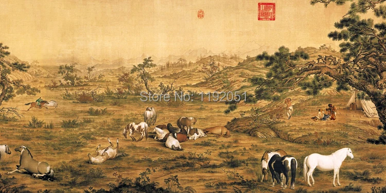 canvas painting traditional Chinese style painting scenery Giuseppe Castiglione masterpiece reproduction 100 piece portion