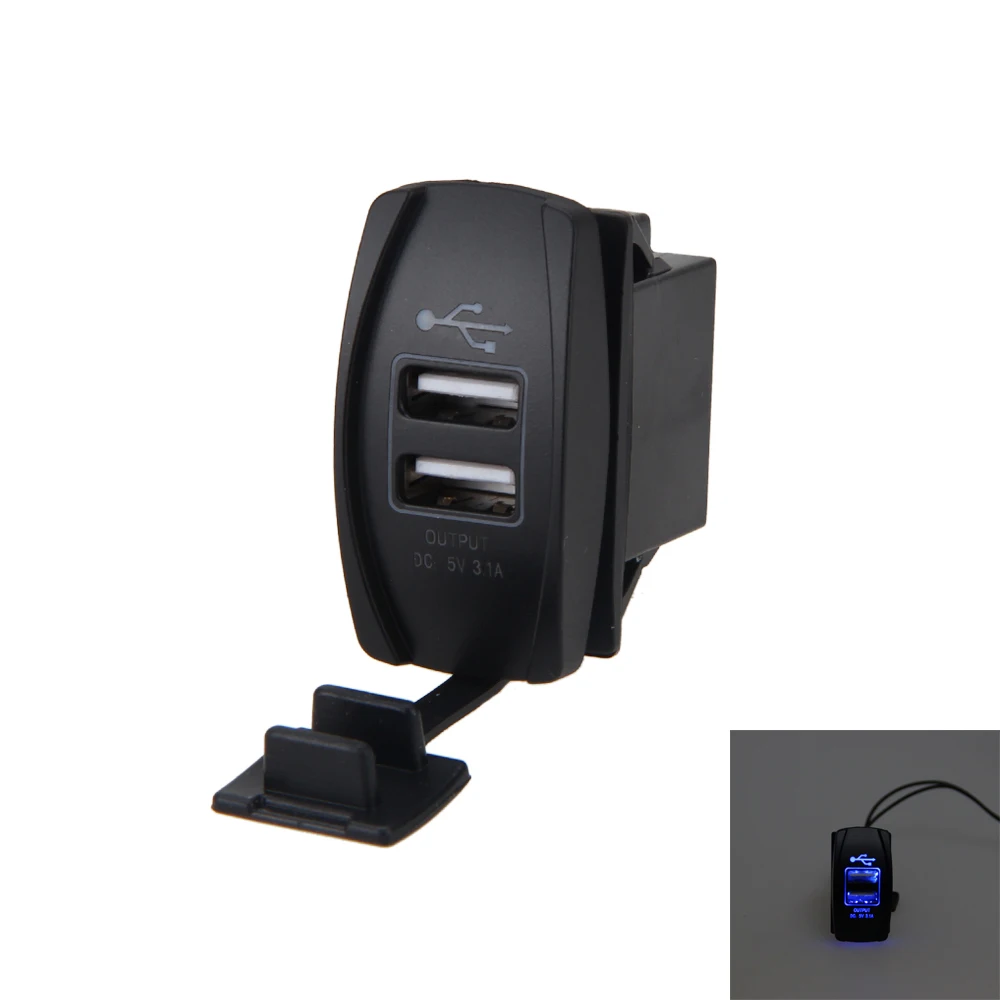 

Car Dual USB Charger Blue LED Backlit Rocker Switch 12V-24V Waterproof UTV Boat