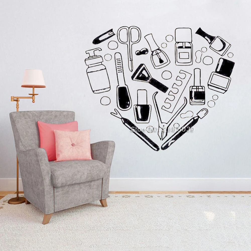 Manicure Tools,Nail Polish Heart Posters Wall Sticker For Shopwindow Decor Murals Nails Salon Beauty Salon Wallpapers DIY LC1143