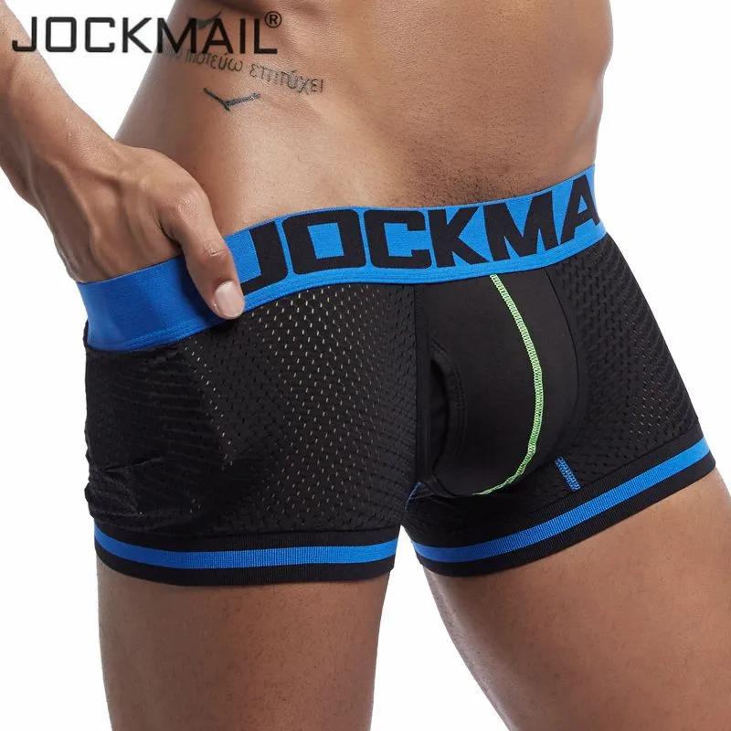 JOCKMAIL Brand New Underwear Men Boxer Mesh U Pouch Sexy Underpants Cueca Cotton Pants Trunks Boxer shorts Gay Male Panties