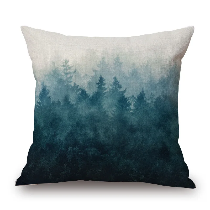 Vintage Cushion Cover Pillow Case Fog Mountain Forest  For Sofa Seat Simple Home Decor 45*45cm Pillow Cover