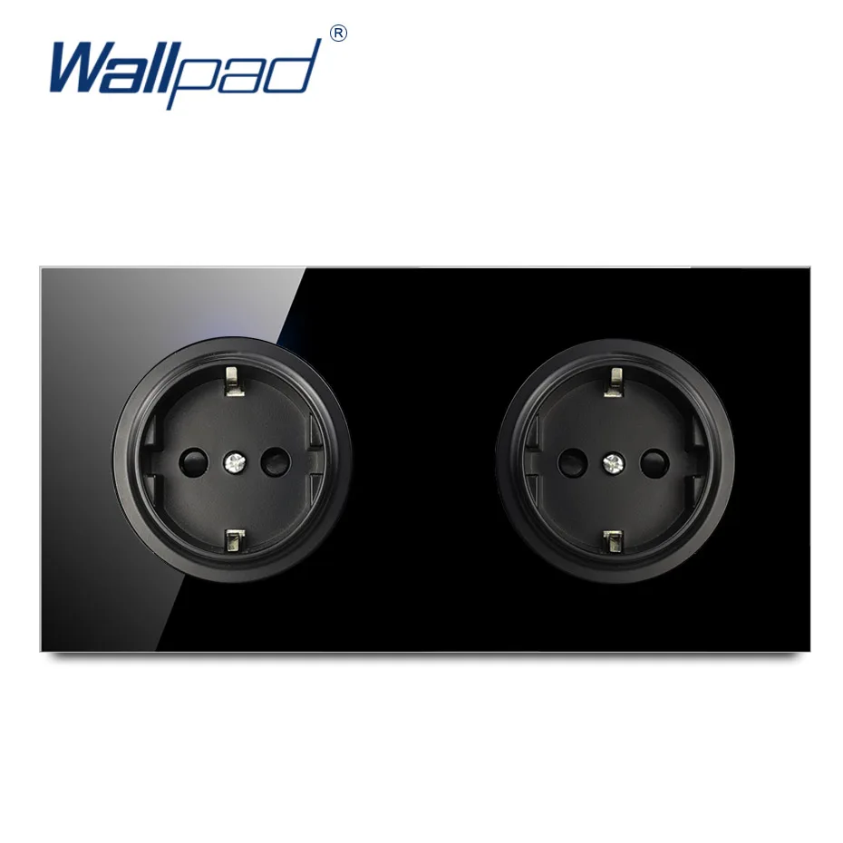 Wallpad L6 Black Tempered Glass Double Frame EU Wall Socket Electrical German Power Outlet 16A Round Design