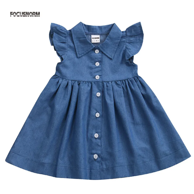 1-6Y Toddler Baby Girl Cute Princess Summer Dress Kids Jeans Denim Sundress Party Beach Sleeveless Dresses Clothes Outfits