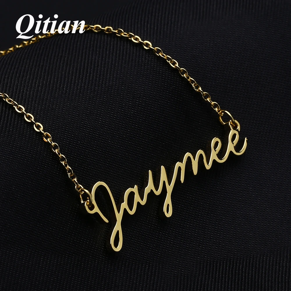 Cursive Font Name Necklaces    Stainless Steel   Gold Color Personalized Custom Choker Necklace For Women  Jewelry Supplier