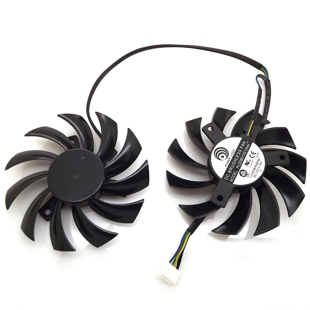 2pcs/Lot PLD08010S12HH DC12V 0.35A 4Pin For MSI 460GTX 560GTX 570GTX 580GTX R6790 R6870 R6850 HAWK Fan