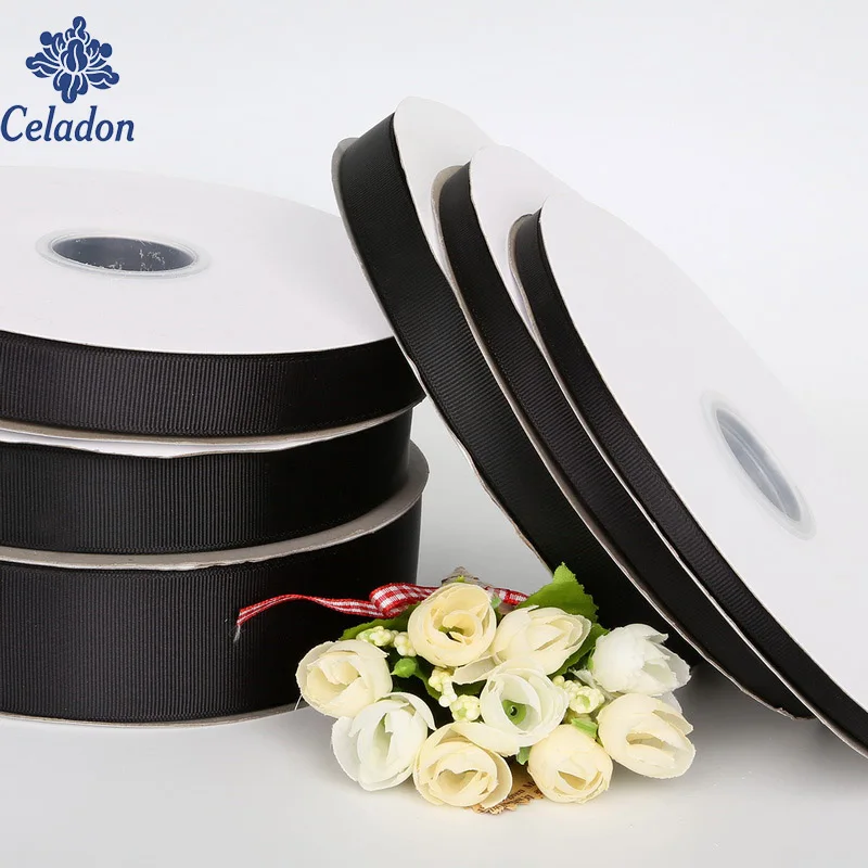 100 Yards 7MM/10MM/15MM/20MM/25MM/38MM Black Grosgrain Ribbon Roll Packing For Handmade DIY Hair Bow & Sewing Gift Wrapping