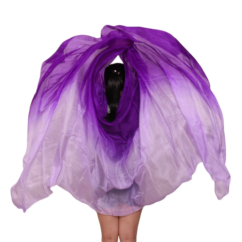 100% Real Silk Belly Dance Veil 250/270*114cm Gradient Color Purple+Light purple Hand Dye Dance Accessories Silk Veil Customized