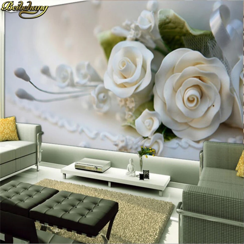 

beibehang Custom Photo Wallpaper Mural Warm White Rose Floral Background Wall papel de parede para quarto wall paper