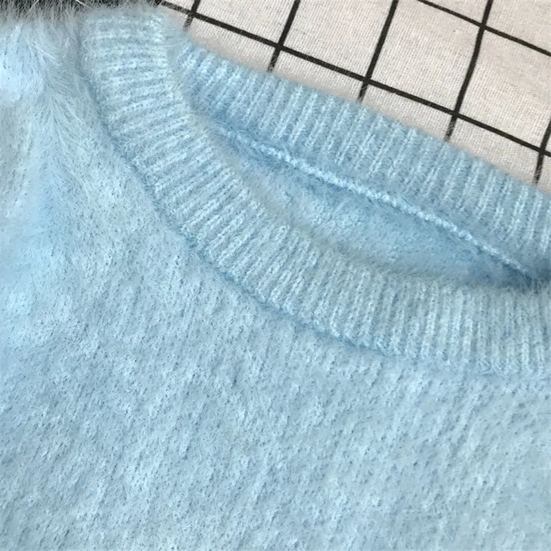 Mohair Fur knitted sweater Pullovers Women Clothes 2022 NEW Winter Fashion Plush Soft Warm Jumper Female Sweater Casual Tops 43