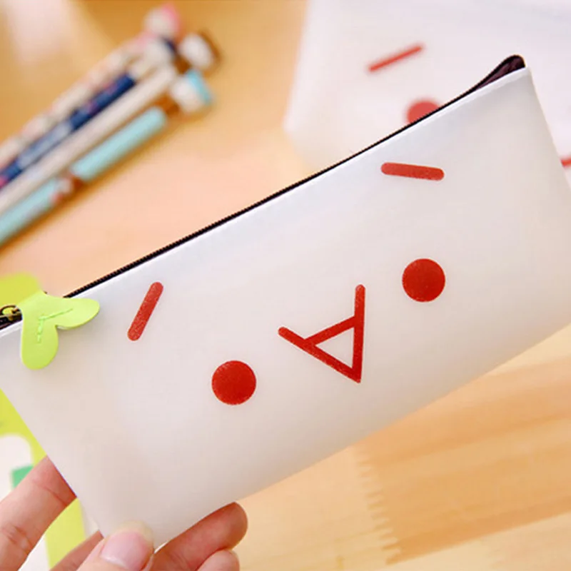 5PCS/Lot Jelly Silicone Student Simple Girl cute pencil case Pencil Cute Moodle Expression Pencil Box Cartoon Stationery