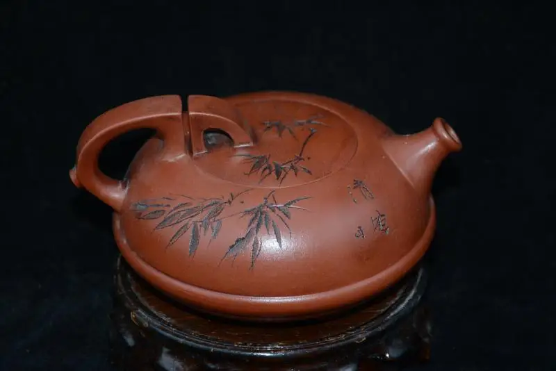 

Old Qing Dynasty ZiSha Pottery Tea Pot,bamboo, with Mark,best collection& adornment, Free shipping,