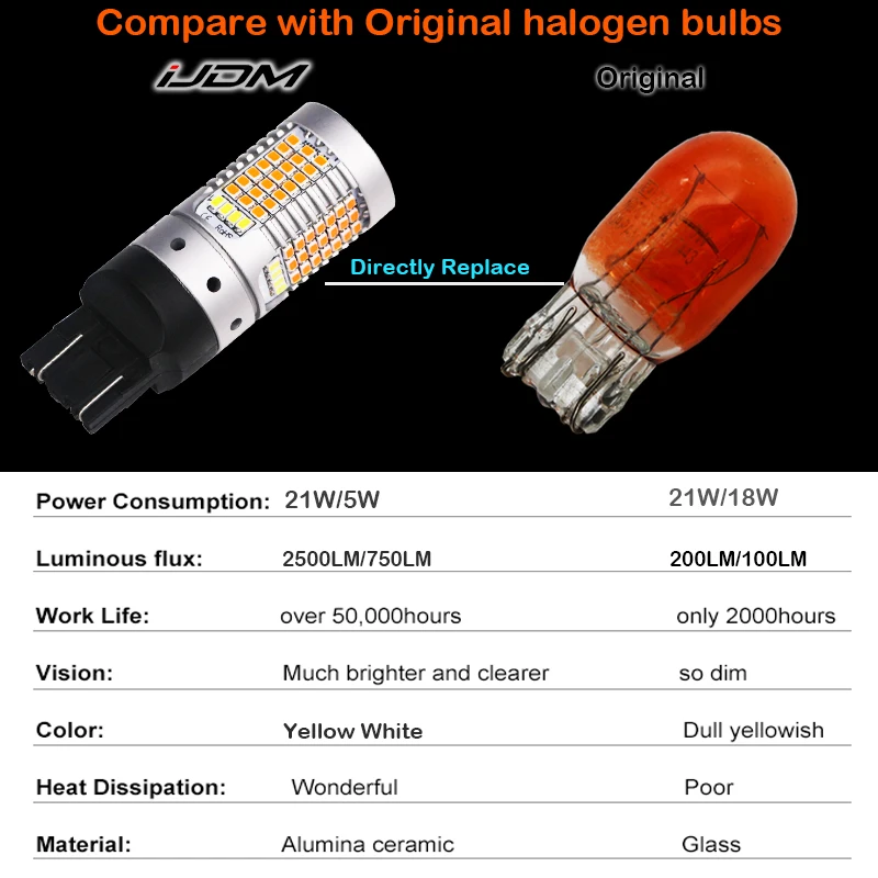 iJDM 7443 LED CANbus No Hyper Flash 44-SMD Switchback Dual Color LED Turn Signal Light Bulbs For Ford F150 F250 F350 or Mustang