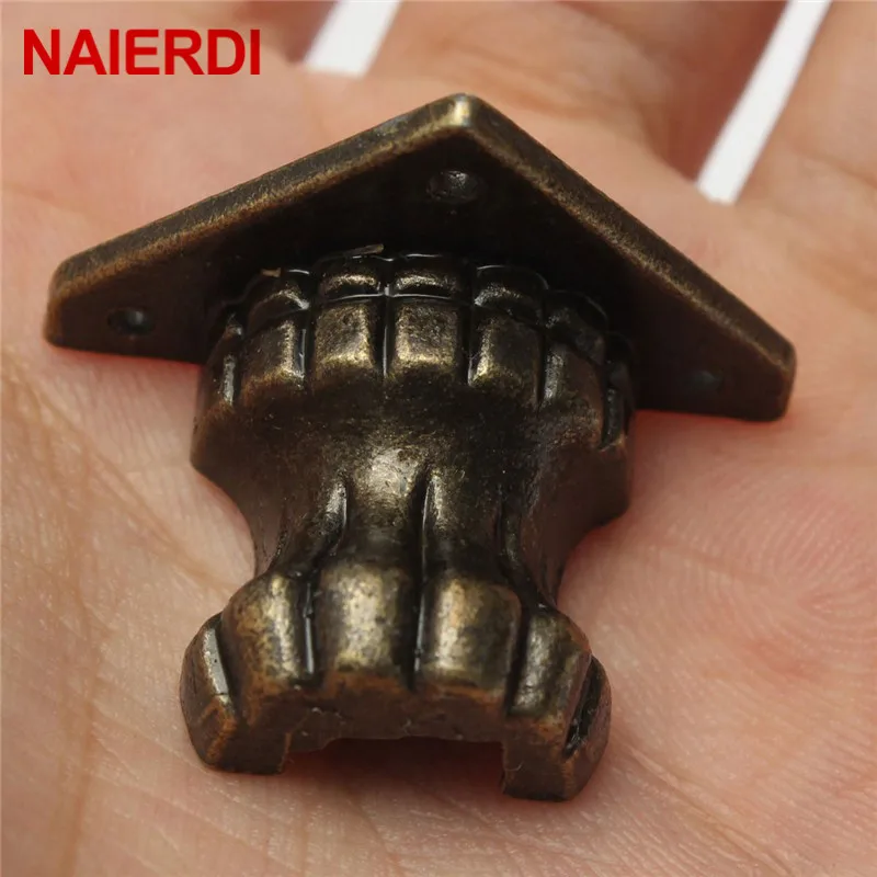 NAIERDI 8pcs Antique Brass Jewelry Chest Wood Box Decorative Feet Leg Corner Protector For Furniture Cabinet Protect Hardware