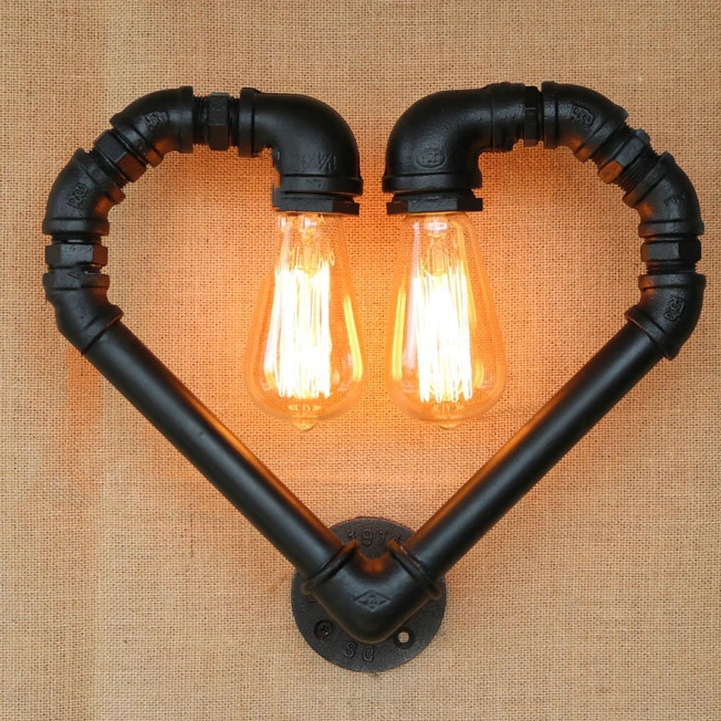 

Retro Loft Lamp Vintage Heart Sconces Water Pipe Light Industry Wind Bar Cafe Restaurant Aisle Hallway Pub Wall Sconces Bra
