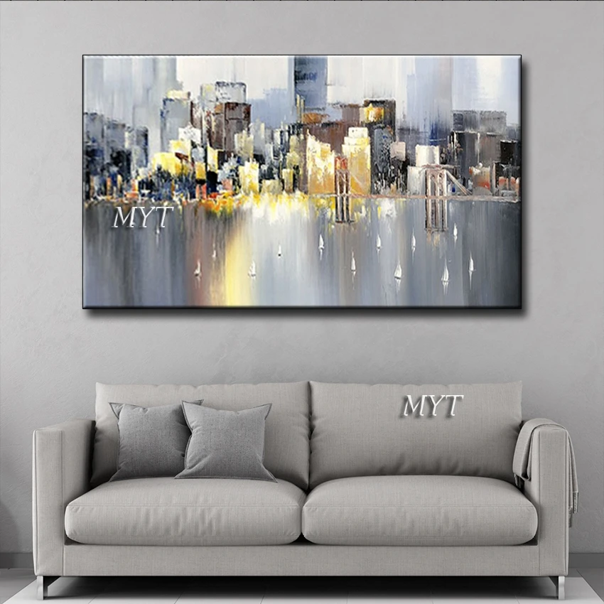 Modern city building Hand-painted abstract oil painting on canvas wall art picture for living room home wall decor no framed