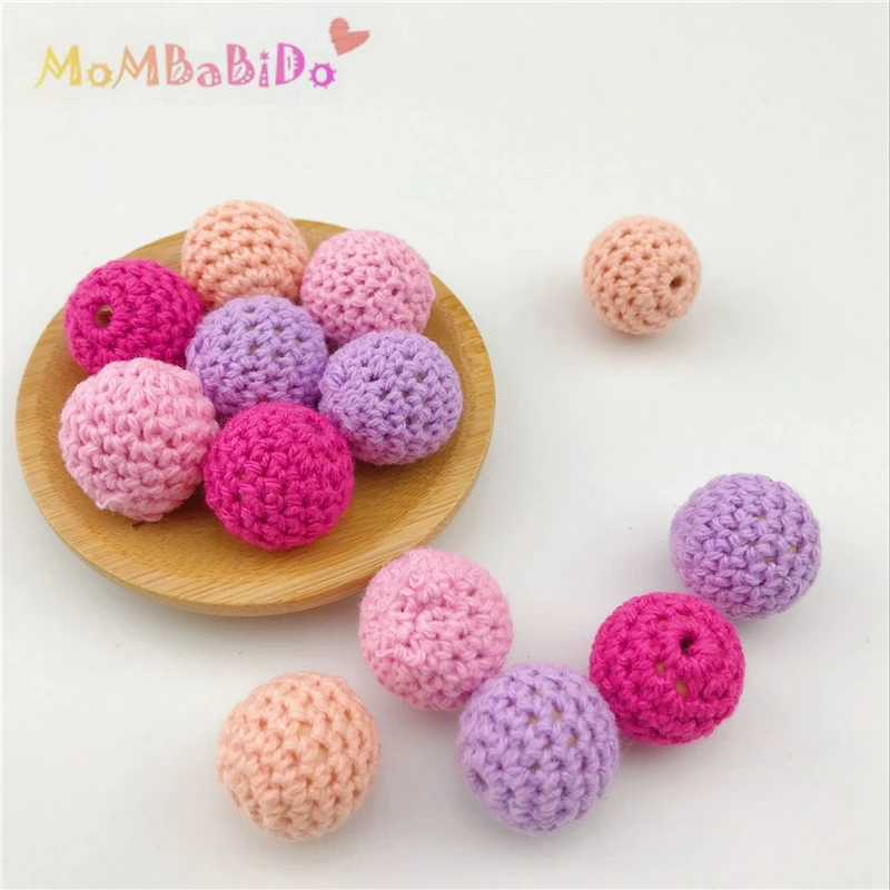 Baby Teething Pink & Purpal Series Teether Accessories Crochet Beads16-20mm 10pc Can Chew DIY Nursing Bracelet Crochet Beads