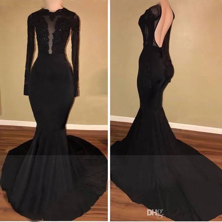 

Black Muslim Evening Dresses Mermaid Long Sleeves Appliques Lace Beaded Islamic Dubai Saudi Arabic Long Formal Evening Gown