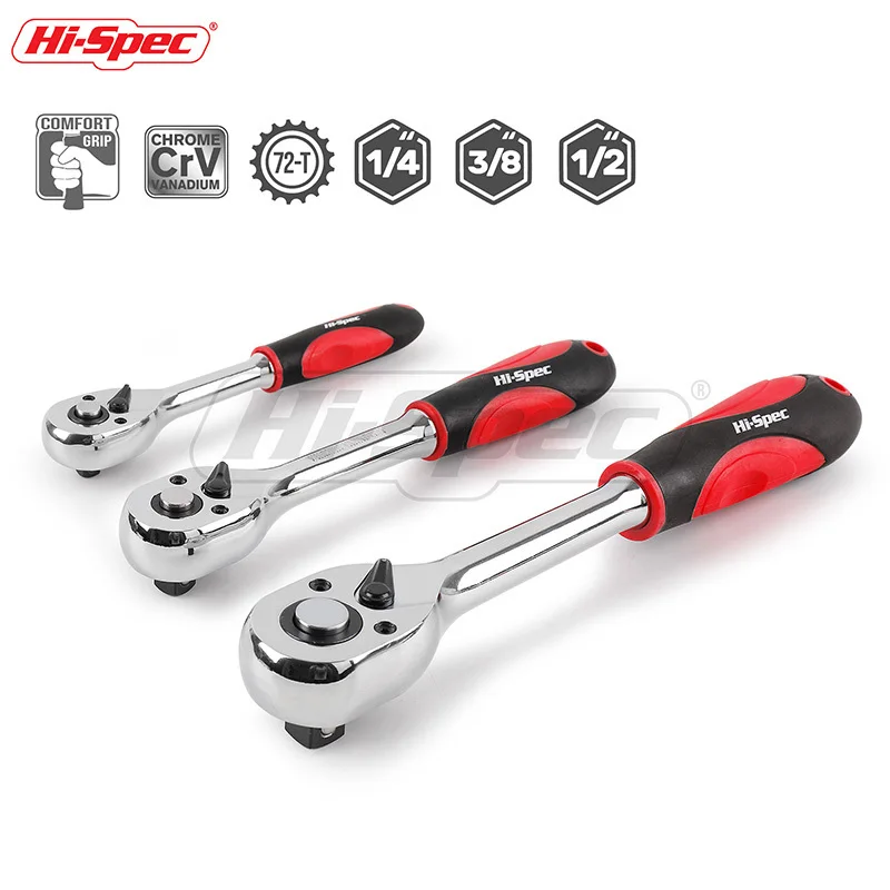 Hi-spec-chave de Catraca de Borracha Isolante Chave de Soquete Vermelha Chave de Torque de Aço 72t Hi-spec