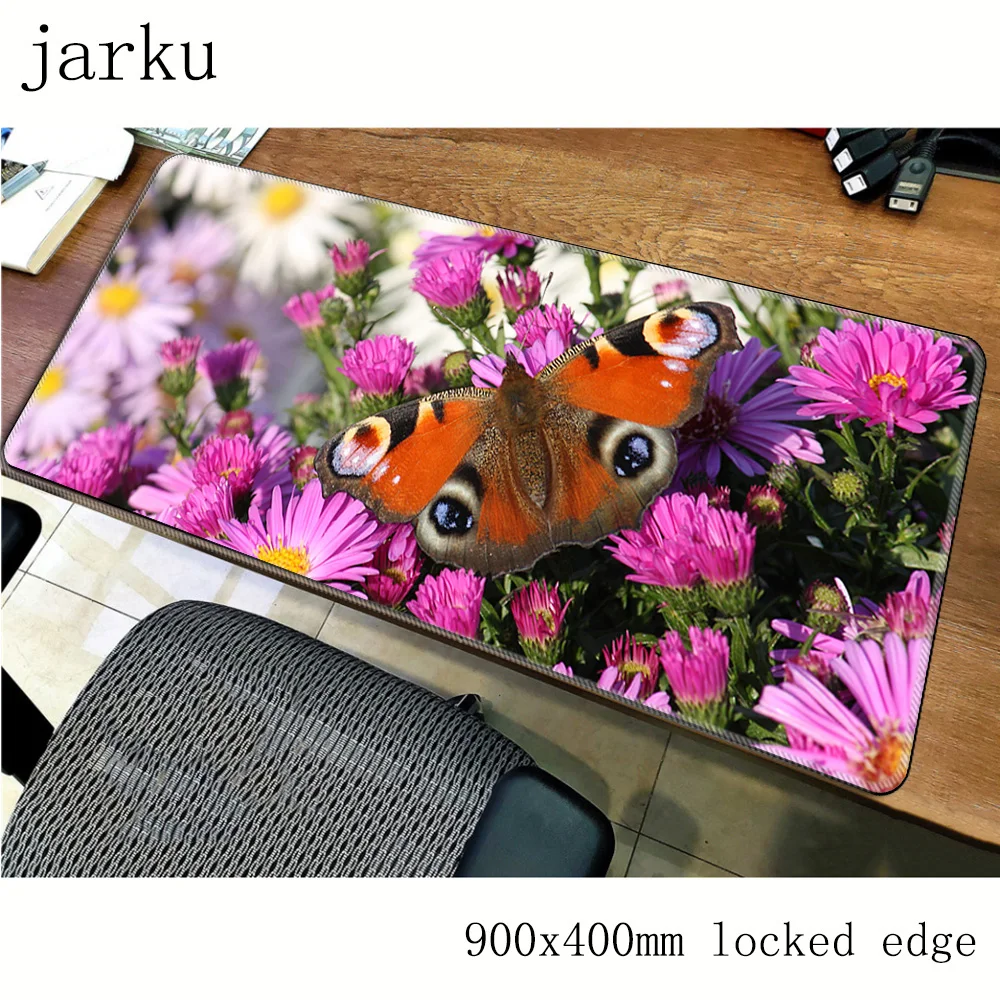 beautiful Flower Big promotion Cool New Butterfly Keyboard esports Gaming Mouse Pads Small Size for 900x400mm Rubber Mousemats