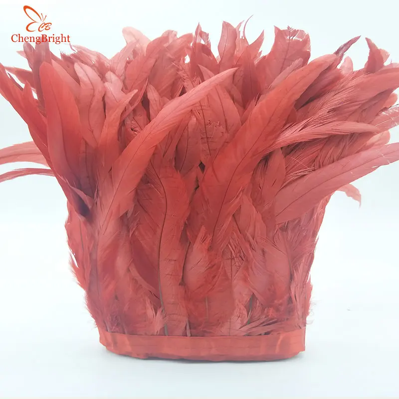 

ChengBright 10 Yards Red Rooster Tail Feather Trim Coque Feather Trimming Feather For Crafts Dress Skirt Costumes Plumes DIY