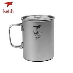Keith Outdoor Titanium Water Cups Camping Hiking Utensils Travel Mug Folding Handle Ultralight Tableware 450 500 500 650 900ml