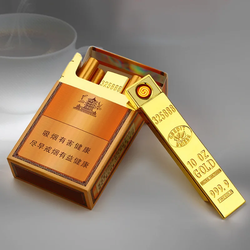 Fashion Mini Gold Bar USB Lighters Metal Ultra Thin Wire Windproof Rechargeable Cigar Lighter