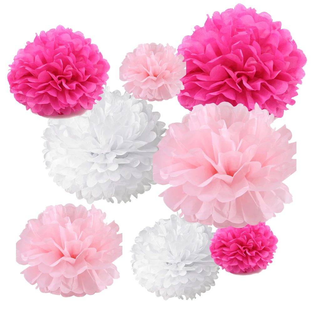 

One Pack (18PCS) Tissue Hanging Paper Pom Poms Flower Ball Wedding Party Outdoor Decoration Craft Kit PF-18