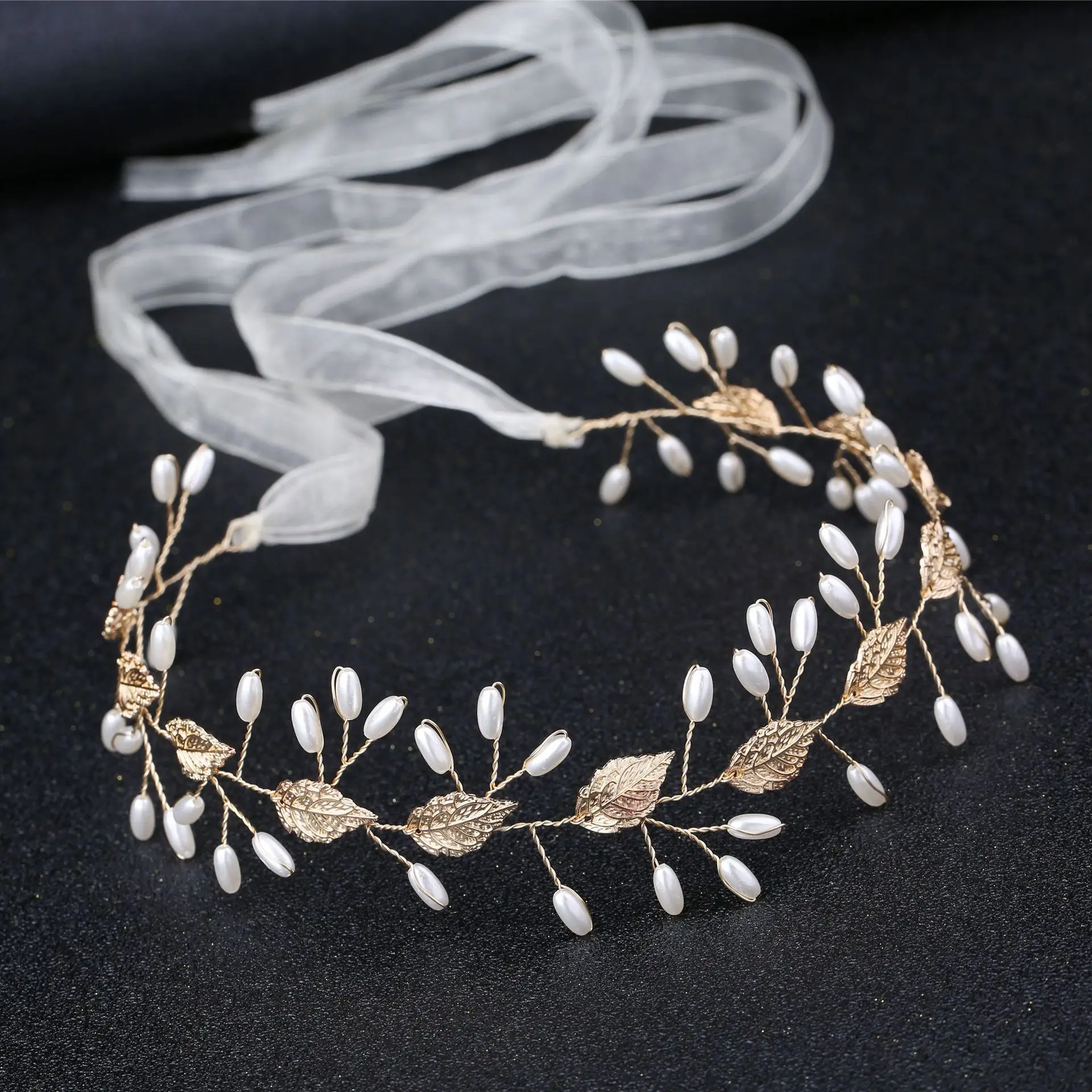Greek Goddess Leaves Hairbands Bridal Metal Hair Accessories For Wedding Engagement Elegant Crown Pearl Headband