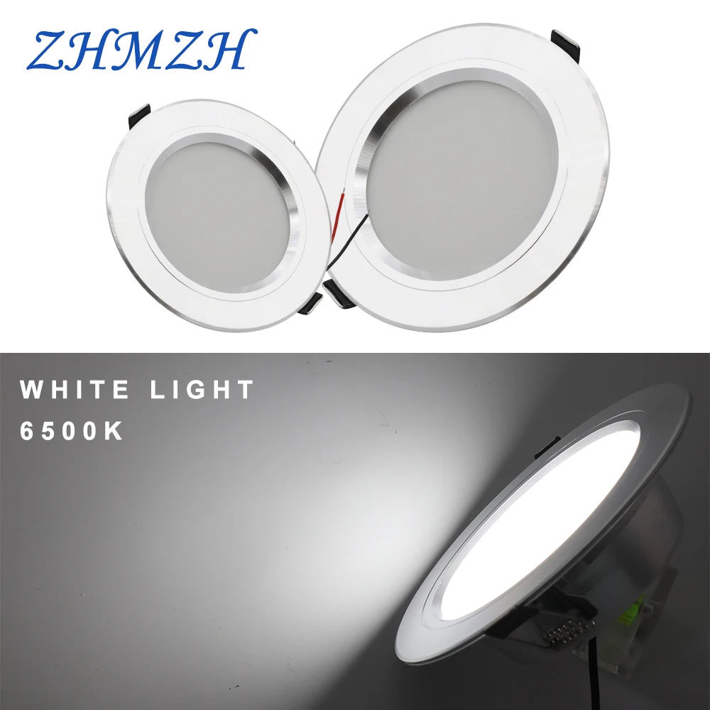 180-260V led typu downlight srebrzyste lampy sufitowe 5W 9W 12W 15W 18W biały/ciepły biały okrągły wbudowana lampa led powłoka aluminiowa chłodzenie