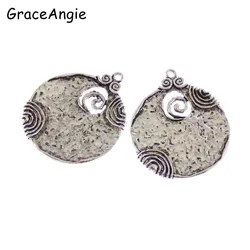 2PCS Antique   Charm Ancient Tone Round Shaped Alloy Pendants Crafts 52*44mm  Jewelry Accessory DIY Findings Charms PendantColor